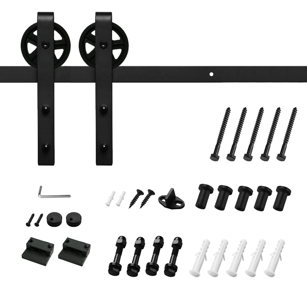 Clihome 72-in Matte Black Indoor/Outdoor J-strap Single Barn Door Hardware Kit X002AENBD3-LTC