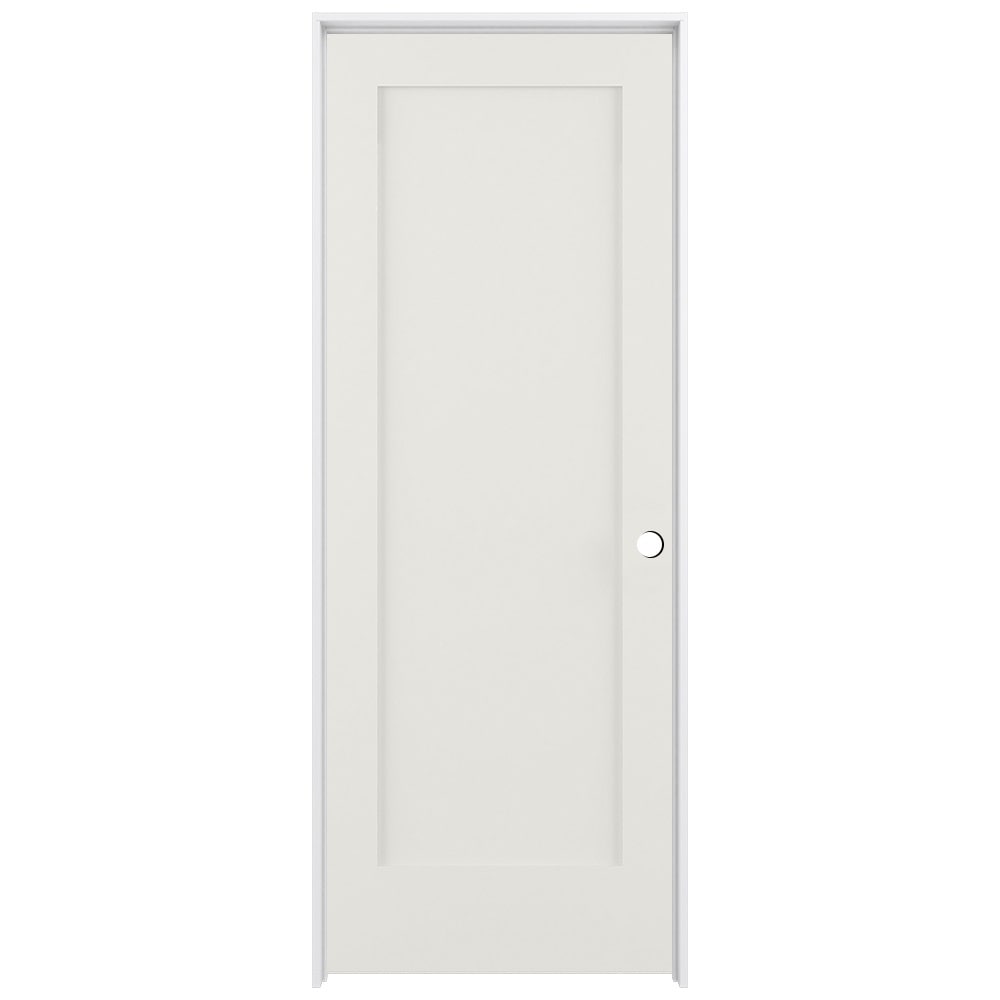 RELIABILT 28-in x 80-in Modern White Solid core 1-panel square Left hand Smooth Prefinished Pine Wood Flat Jamb Single Prehung Interior Door