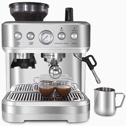 15 Grinding Setting Espresso Cappuccino Maker with 60 oz Removable Water Tank, Professional Espresso Coffee Machine for Home Office, Pressure Dial, PID Temperature Control