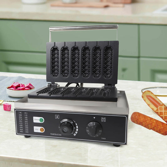 110V 1500W Commercial Electric Stick Waffle Maker Sausage Hot Dog Machine Non-Stick 15.2*10.8*8.9inch for Bakeries, Restaurants, Kiosks