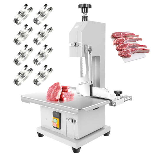 1500W Electric Bone Saw Machine, 110V Meat Bandsaw with 8 Saw Blades, Stainless Steel Frozen Meat Cutter, 0.04"-4" Cutting Thickness & 0.04"-8" Height, Meat Cutting Machine for Pork, Lamb, Beef