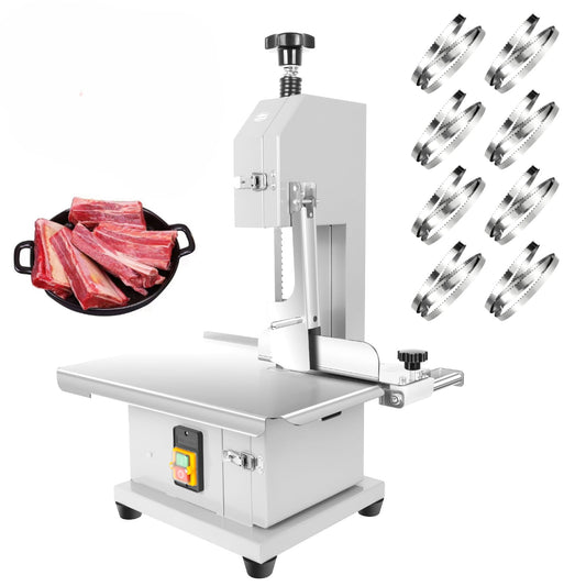 1500W Electric Bone Saw Machine with 8 Saw Blades, Stainless Steel Meat Bandsaw with 19"x14" Workbench, Frozen Meat Cutter with 0.04"-4" Thickness, Meat Cutting Machine for Pork, Beef, Restaurant