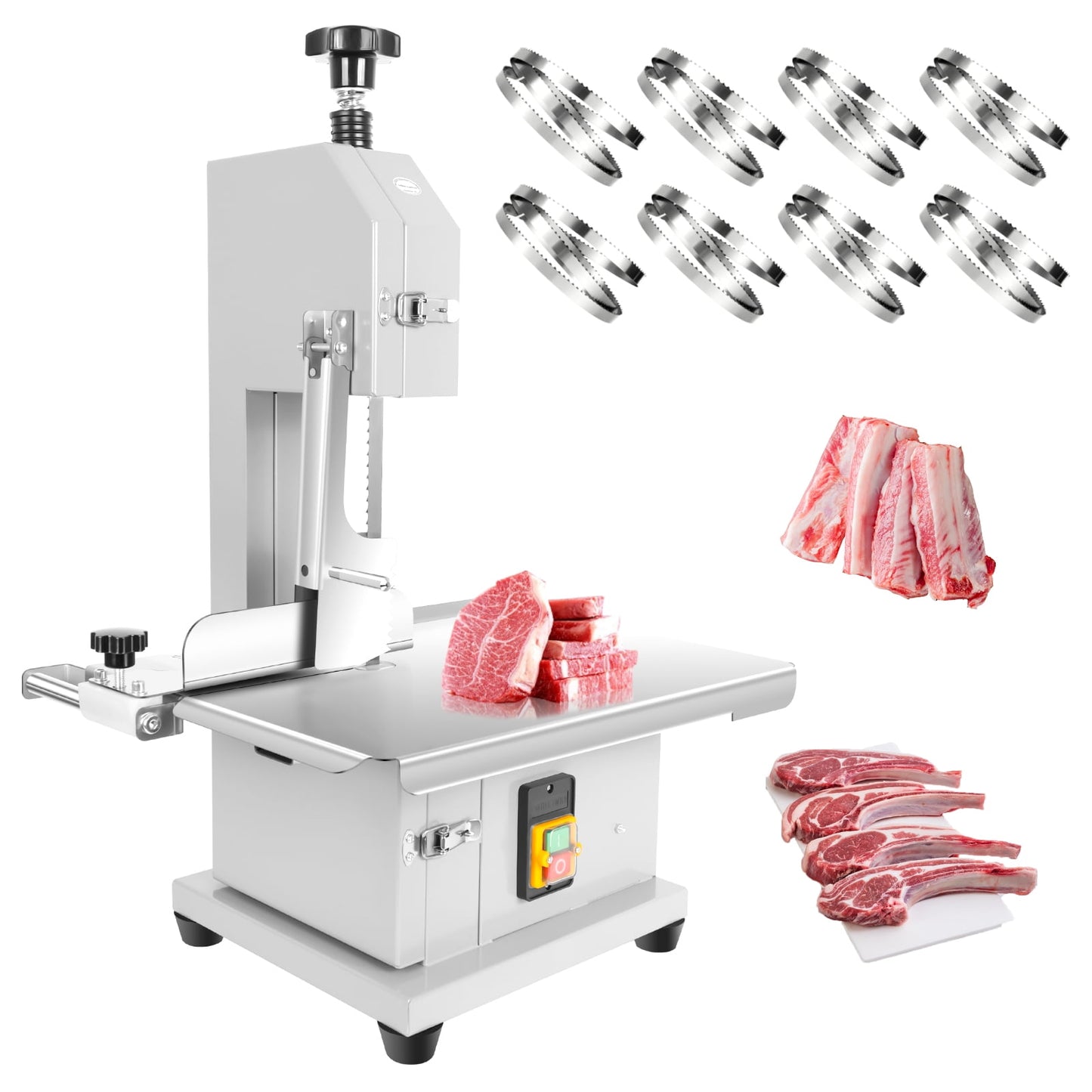 1500W Electric Bone Saw Machine, Meat Bandsaw with 8 Saw Blades & 19"x14" Workbench, Stainless Steel Frozen Meat Cutter, 0.04"-8" Height, Meat Cutting Machine for Lamb, Fish