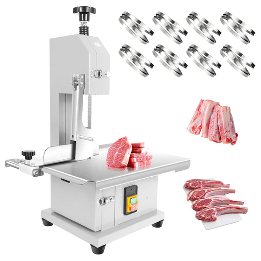 1500W Electric Bone Saw Machine, Meat Bandsaw with 8 Saw Blades & 19"x14" Workbench, Stainless Steel Frozen Meat Cutter, 0.04"-8" Height, Meat Cutting Machine for Lamb, Fish
