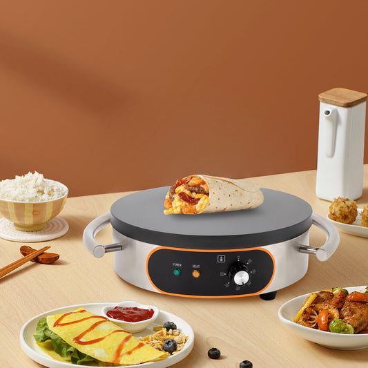 1500W Electric Crepe Griddle, 16-Inch Non-Stick Cooking Surface, Adjustable Temperature, Stainless Steel Construction, Non-Slip Feet, Ideal for Crepes, Pancakes, and More