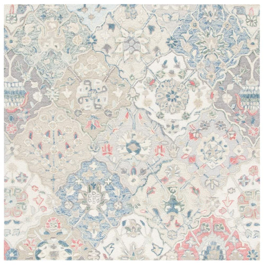 Safavieh Glamour Corfu 6 x 6 (ft) Tufted Wool Ivory/Red Square Indoor Floral/Botanical Farmhouse/Cottage Area rug