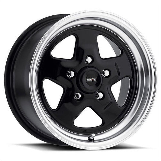 15x4 American Muscle 521H Nitro Black Machined Wheel 4x4.25 (-19mm)