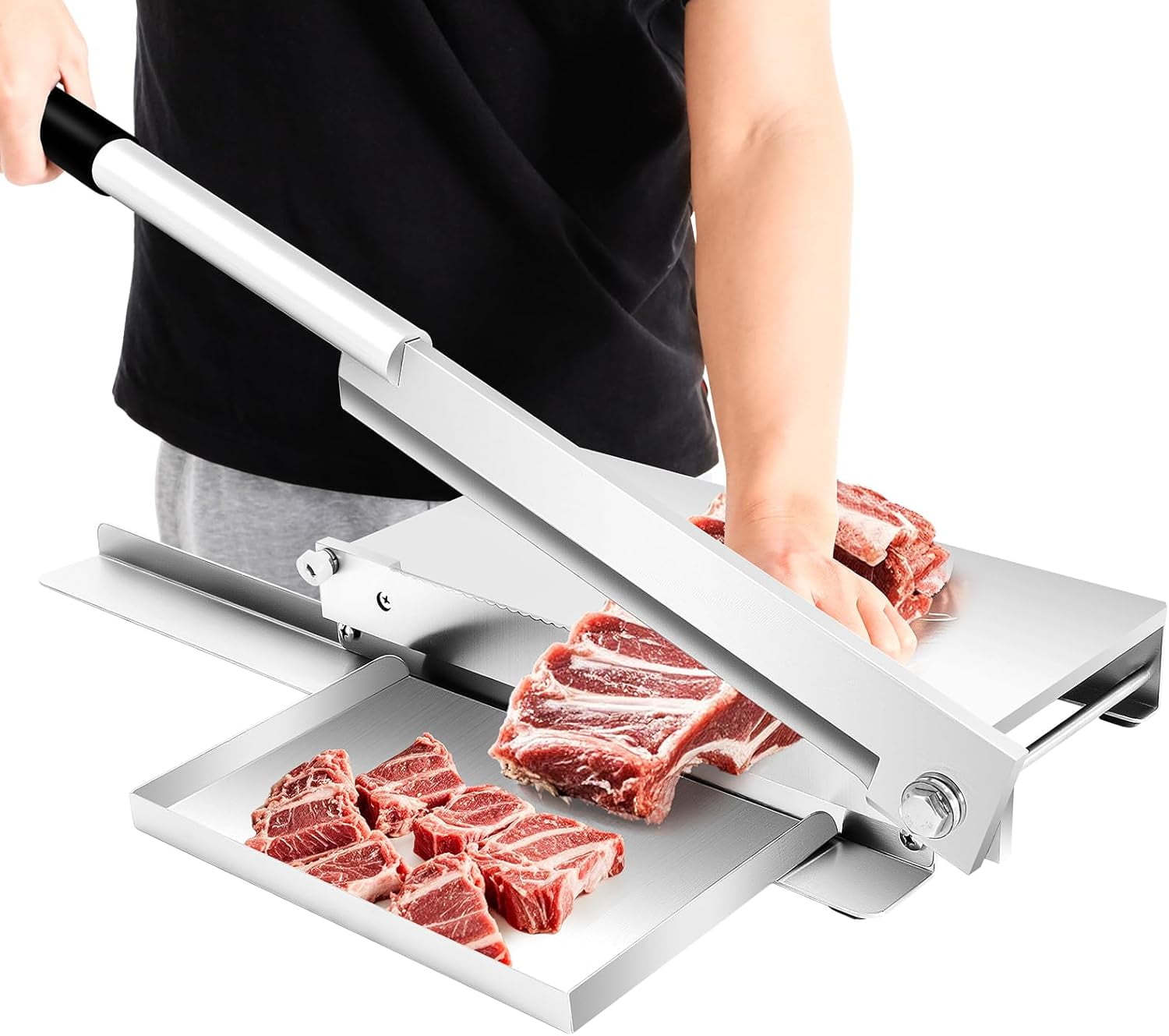 16" Manual Meat Bone Cutter, Heavy Duty Chicken Cutting Machine Manual Meat Slicer Cutter Machine, for Kitchen Beef Goat Pig Fish BBQ Shabu Hot Pot Commercial Kitchen
