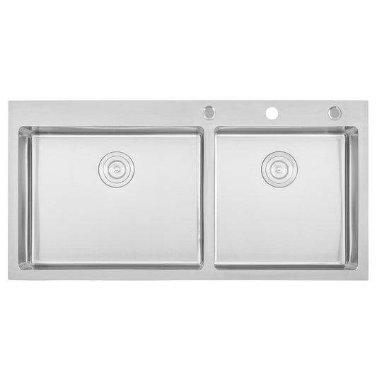 eModernDecor Drop-in 42.87-in x 21.5-in Stainless steel Double offset bowl 16 -Gauge Kitchen Sink