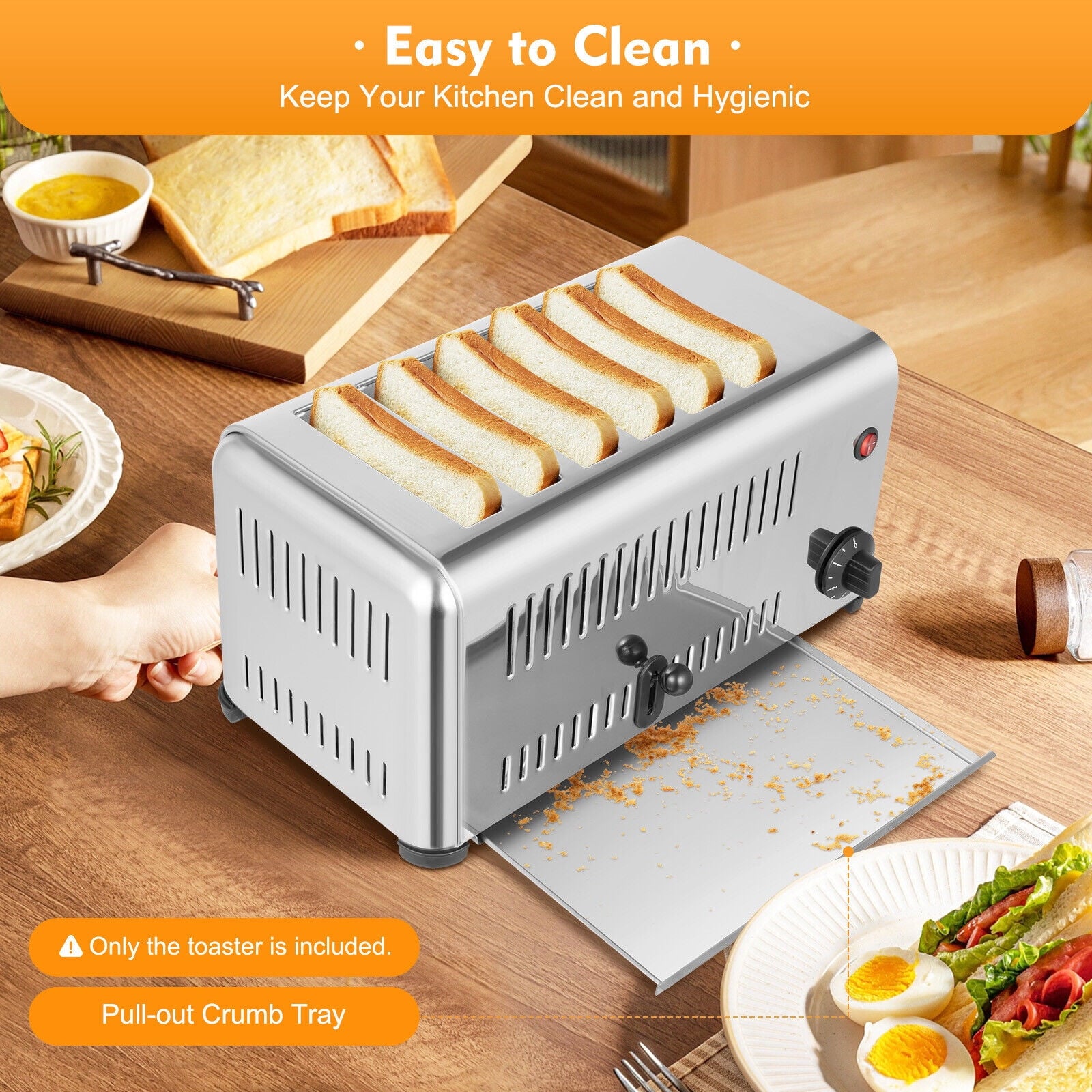 1680W 110V Commercial Conveyor Toaster, 6 Slots Stainless Steel Bread Toaster Baking Machine, Electric Restaurant Equipment for Bun Bagel Bread Baked Food, Timing Function
