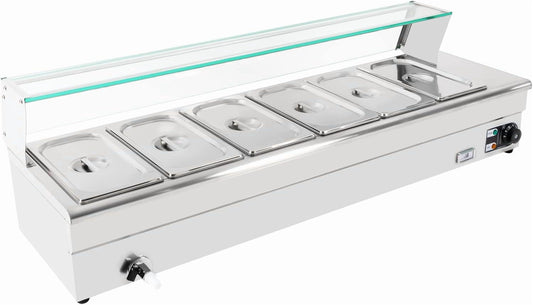 19QT 1200W Commercial Electric Food Warmer, 6-Pan Steam Table Stainless Steel Bain Marie Buffet Countertop with Temp Control & Lid Food Warmer Buffet Server Heater for Catering Restaurant Party