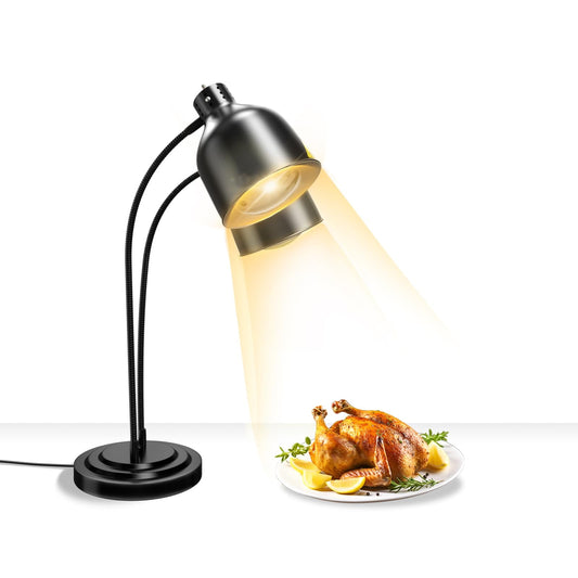 2-Head Food Heat Lamp Warmer w/Rapid-Heating Bulbs, Commerical Food Warmer Heating Lamps for Restaurant Kitchen Buffet Catering, Parties Food Heated Warming Lamp (Black, Dual Bulbs) C101