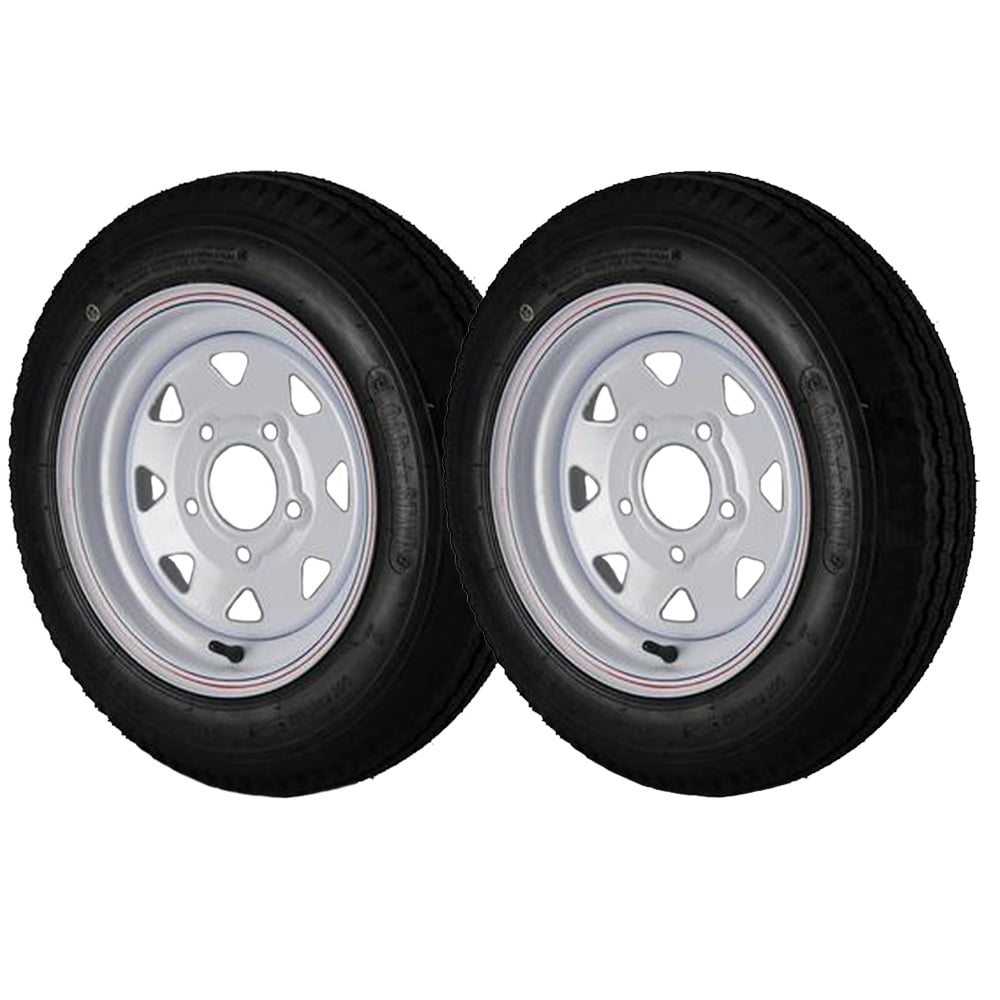 Kenda All-Season 4.80x12 Trailer Tire Load C High Speed Tire on 5 Bolt White Spoke Wheel - 2 Pack
