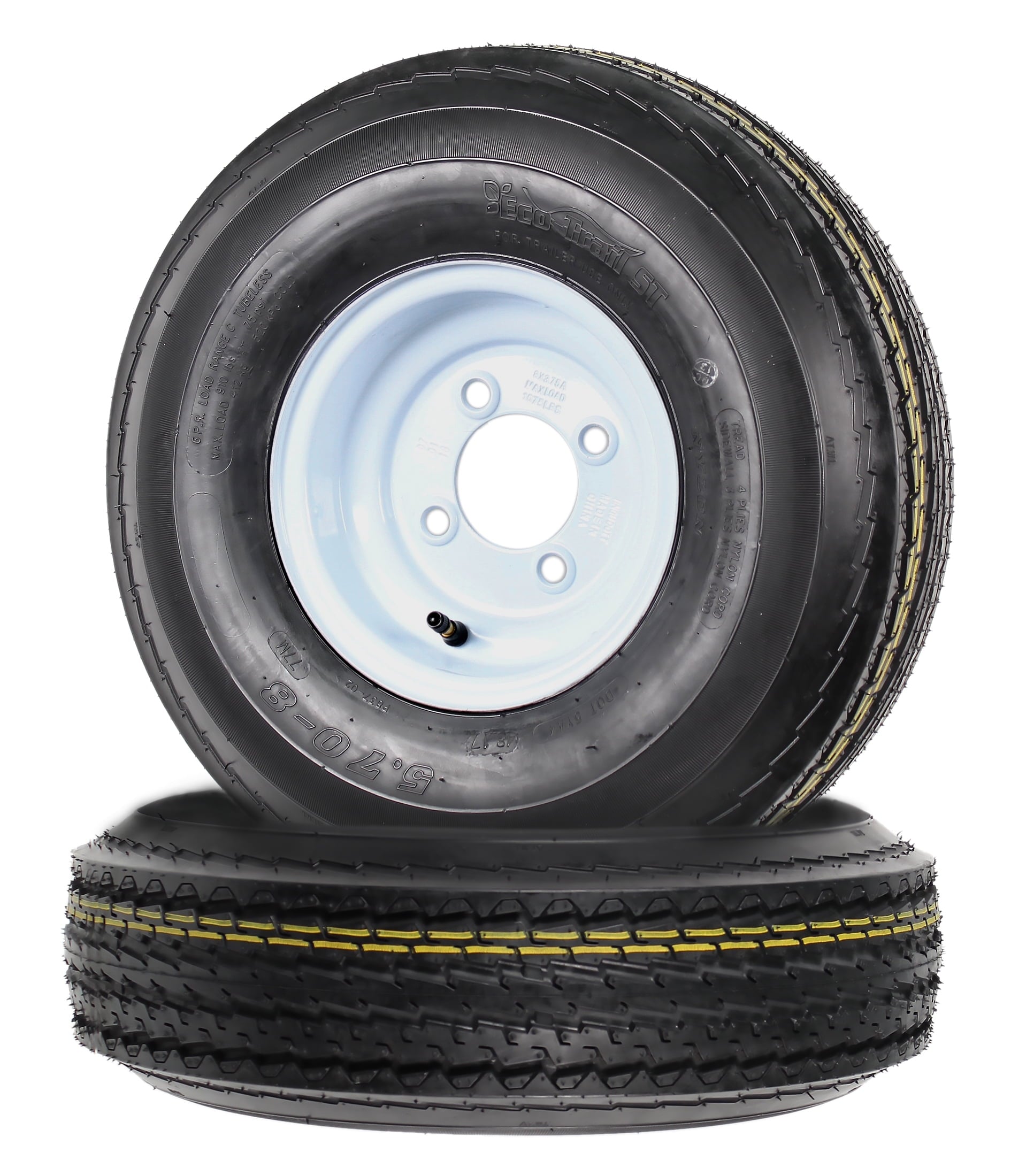 eCustomrim 2-Pk Trailer Tires On Rims 5.70-8 570-8 5.70 x 8 8 in. B 4 Lug Bolt Wheel White