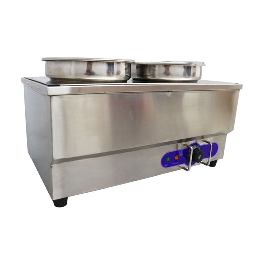 2-Pan Food Warm Insulation Soup Bath Warmer Countertop Steam Table Two Round Pots with Taps 110V