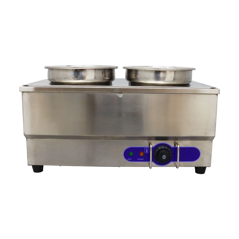 2-Pan Soup Warmer Bath Warmer Countertop Steam Table Electric Stainless Steel Double Round Food Warmer