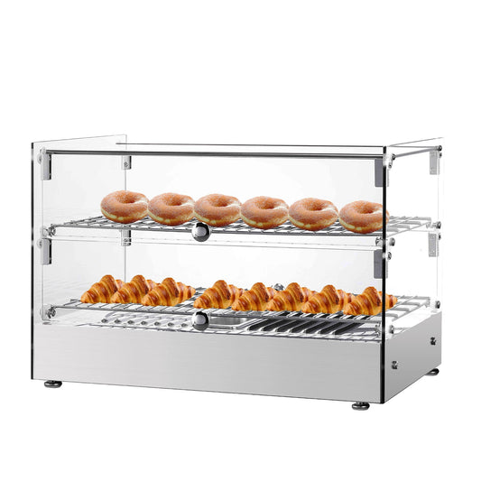 2-Tier Food Warmer, Commercial Food Warmer Display Electric Countertop Food Pizza Warmer with LED Lighting Adjustable Shelves Glass Door,  Pastry Display Case for Buffet Restaurant