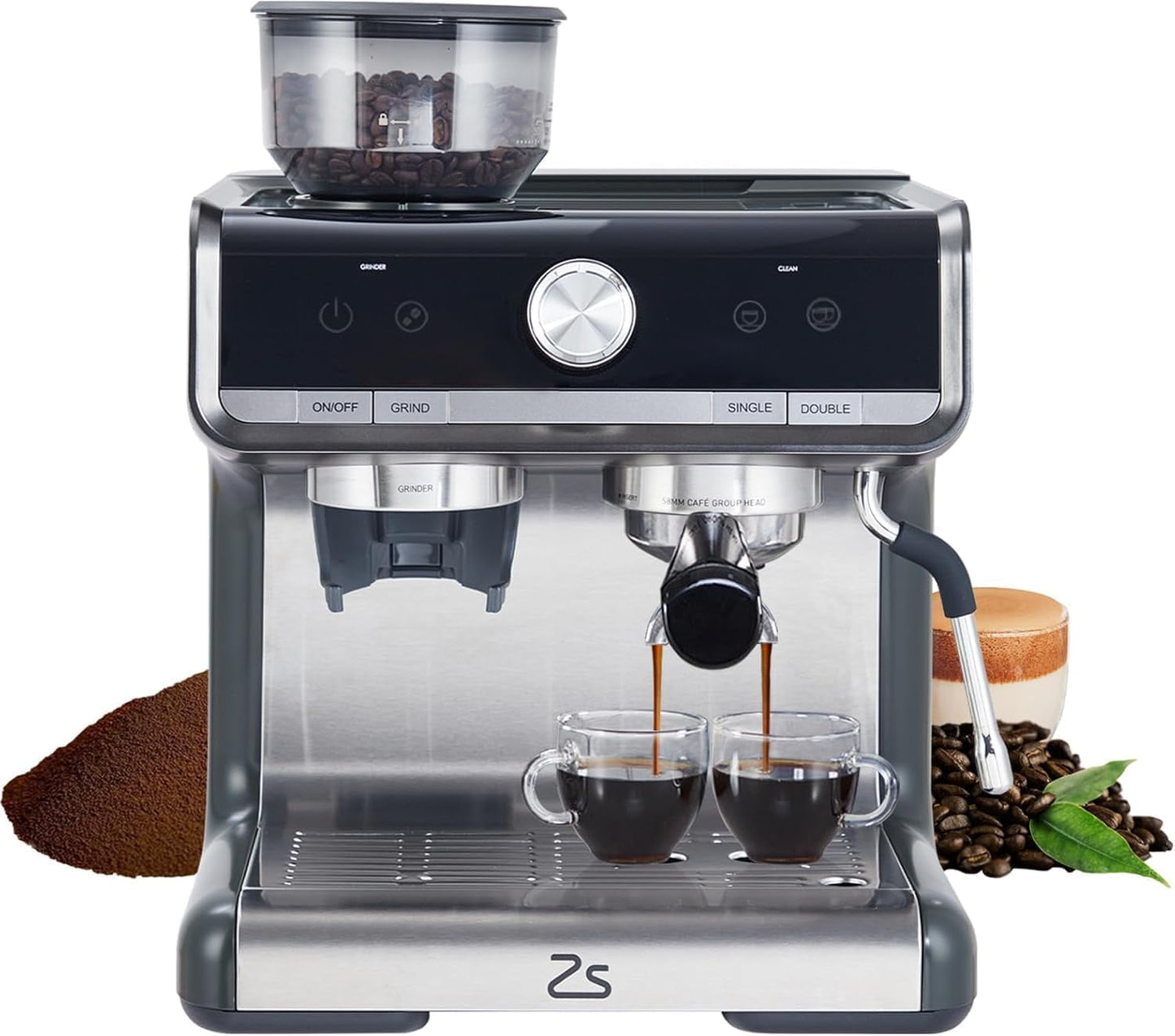 20-Bar Semi-Automatic Espresso Machine With Grinder and Milk Frother Wand