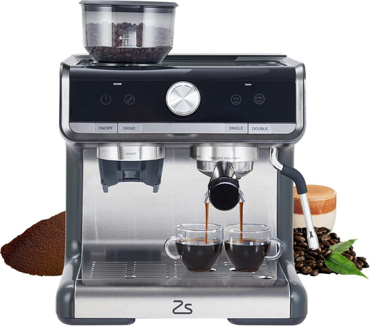 20-Bar Semi-Automatic Espresso Machine With Grinder and Milk Frother Wand