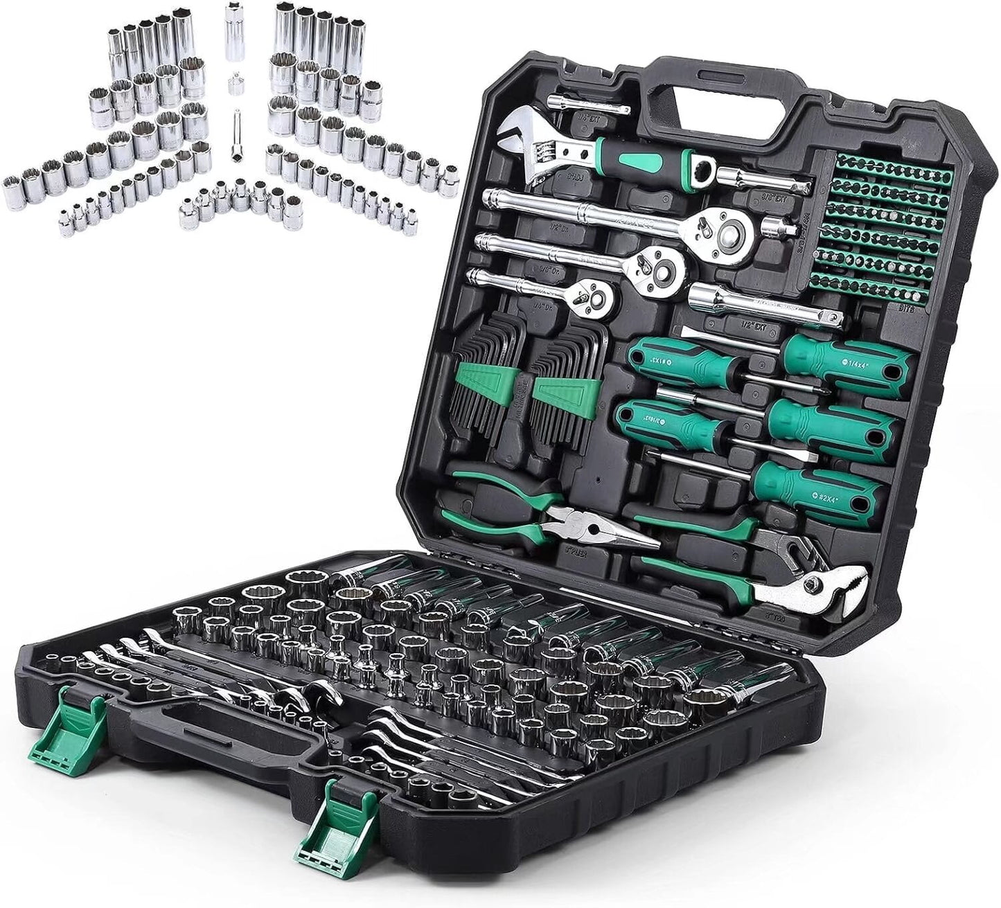 213-Piece Tool Set, Cr-V Steel Mechanic Tool Set, Professional Home Use, Auto Repair Wrench Tool Set, SAE/Metric, DIY Hand Tool Set with Storage Box