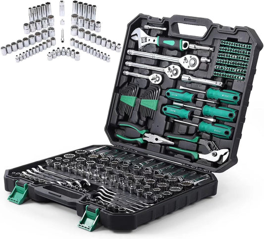 213-Piece Tool Set, Cr-V Steel Mechanic Tool Set, Professional Home Use, Auto Repair Wrench Tool Set, SAE/Metric, DIY Hand Tool Set with Storage Box