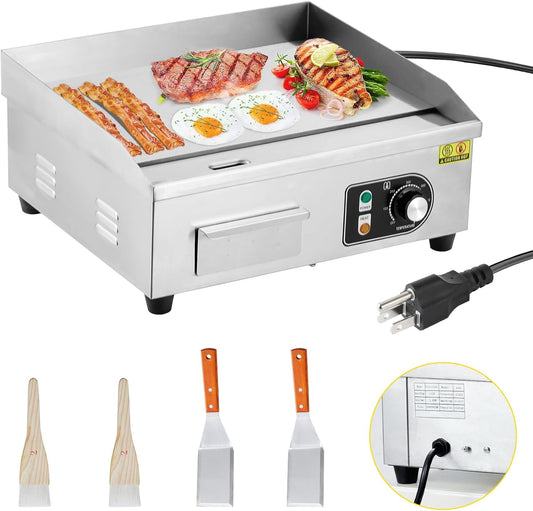 22" Commercial Electric Griddle 1600W Electric Countertop Griddle Non-Stick Restaurant, Teppanyaki Flat Top Grill Stainless Steel Adjustable Temperature Control 122°F-572°F (with PLUG)