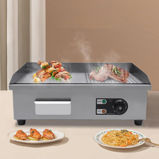 22"Commercial Electric Griddle Electric Countertop Griddle 1600W Restaurant Grill BBQ Flat Top 410 Stainless Steel Long Griddle Electric Nonstick Adjustable Thermostatic Control for Kitchen 110V