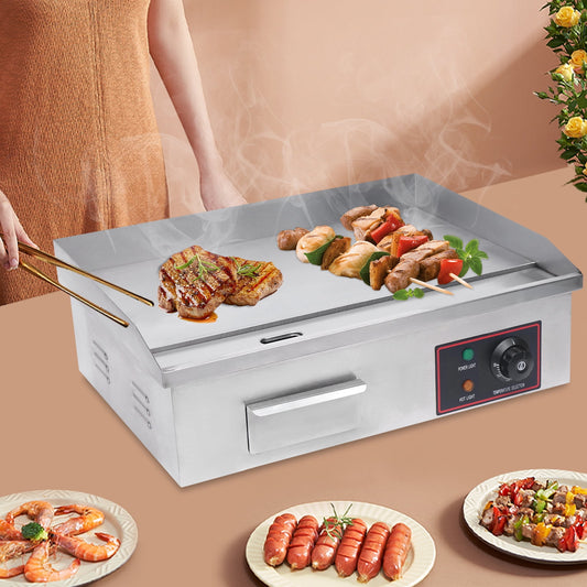 22" Commercial Electric Griddle Stainless Steel Flat Top Grill, 1600W BBQ Hot Plate with Precise Temperature Control, Oil Drip Tray, Easy Clean