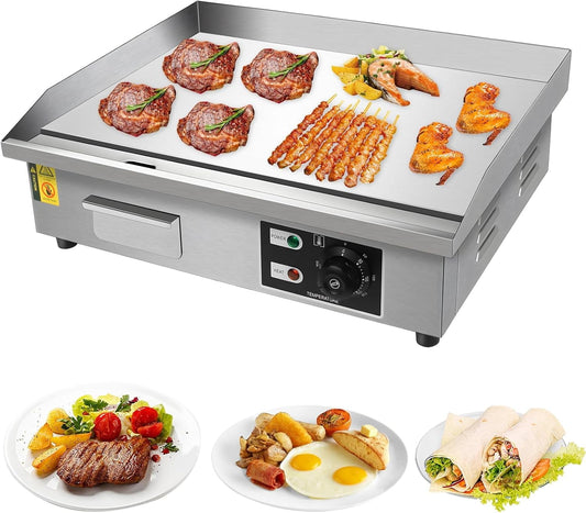 22" Commercial Electric Griddle, Stainless Steel Flat Top Grill, Non-stick Countertop Griddle, 3000W 110V Restaurant Teppanyaki Grill for Restaurant & Home, 122℉-572℉ Adjustable Temperature