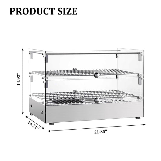 22" Commercial Food Warmer Display Case, Countertop Warmer Display Case, Commercial Food Warmer with Adjustable Shelves, Glass Sliding Doors, 3 Tier Electric Heated Display Cabinet