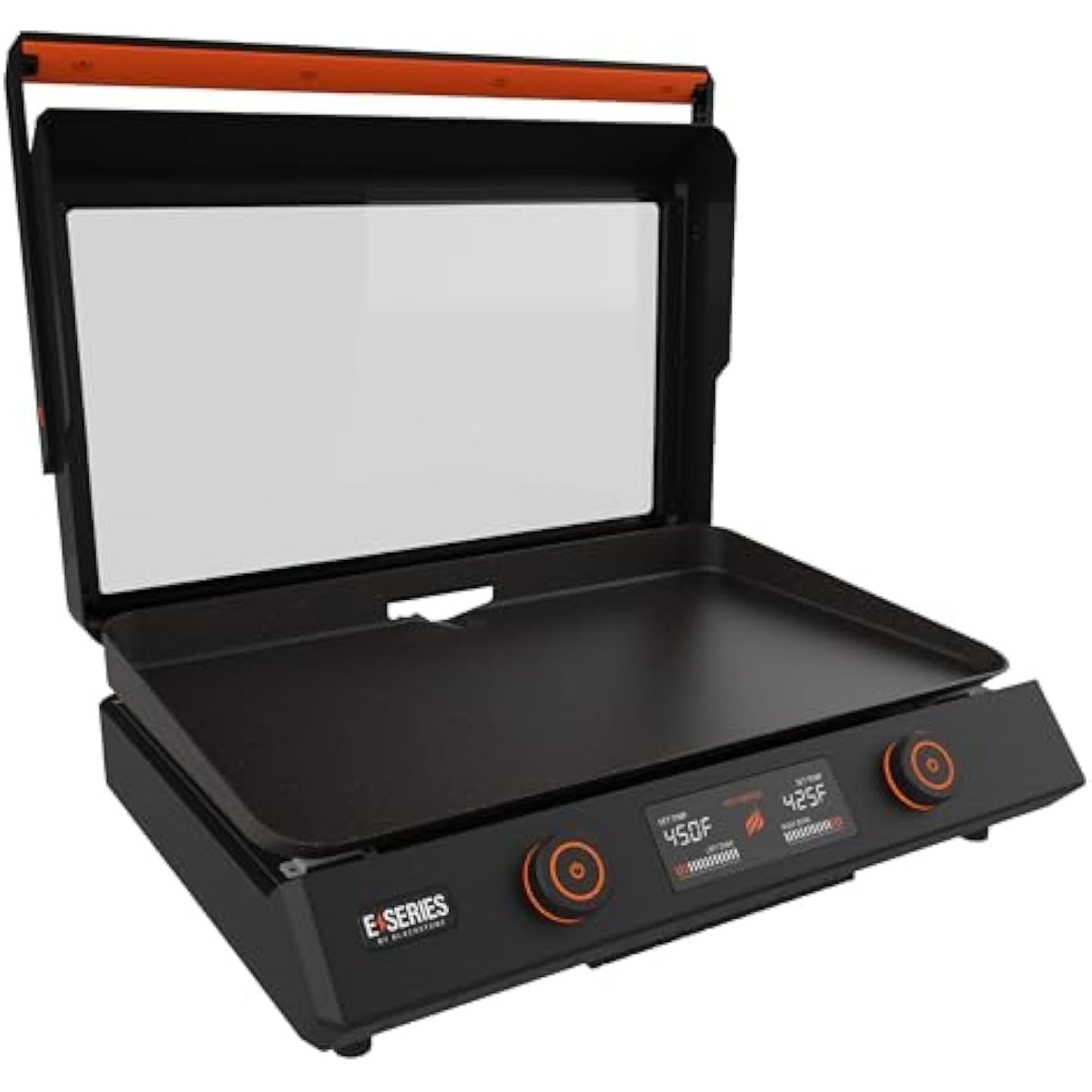 22-Inch Electric Griddle - 1600W Non Stick Ceramic Titanium Coated Stainless Steel Tabletop Griddle with EZ-Touch Control Dial, LCD Display, Patented Rotate & Remove Glass Hood