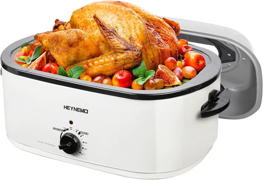 22 Quart Electric Roaster Oven with Visible & Self-Basting Lid, Large Turkey Roaster with Defrost Warm Function, Adjustable Temperature, Removable Pan Rack, Stainless Steel