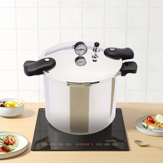 22L Large Pressure Canner Cooker Kitchen Cookware with Gauge Release Valve 90kpa Aluminium