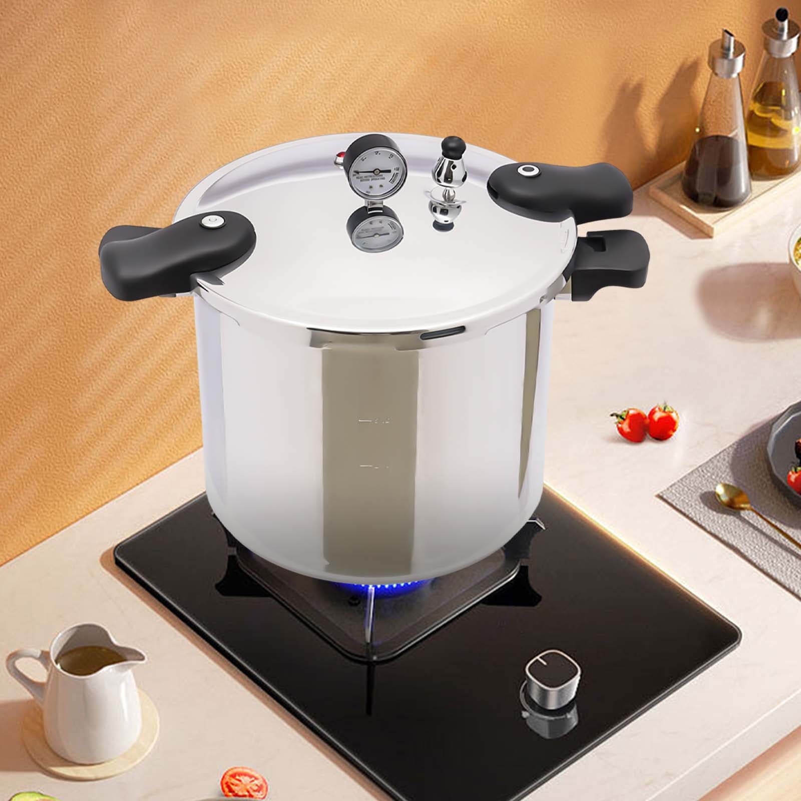 22L Pressure Cooker Canner Aluminum Explosion-Proof Kitchen W/ Steam Guage