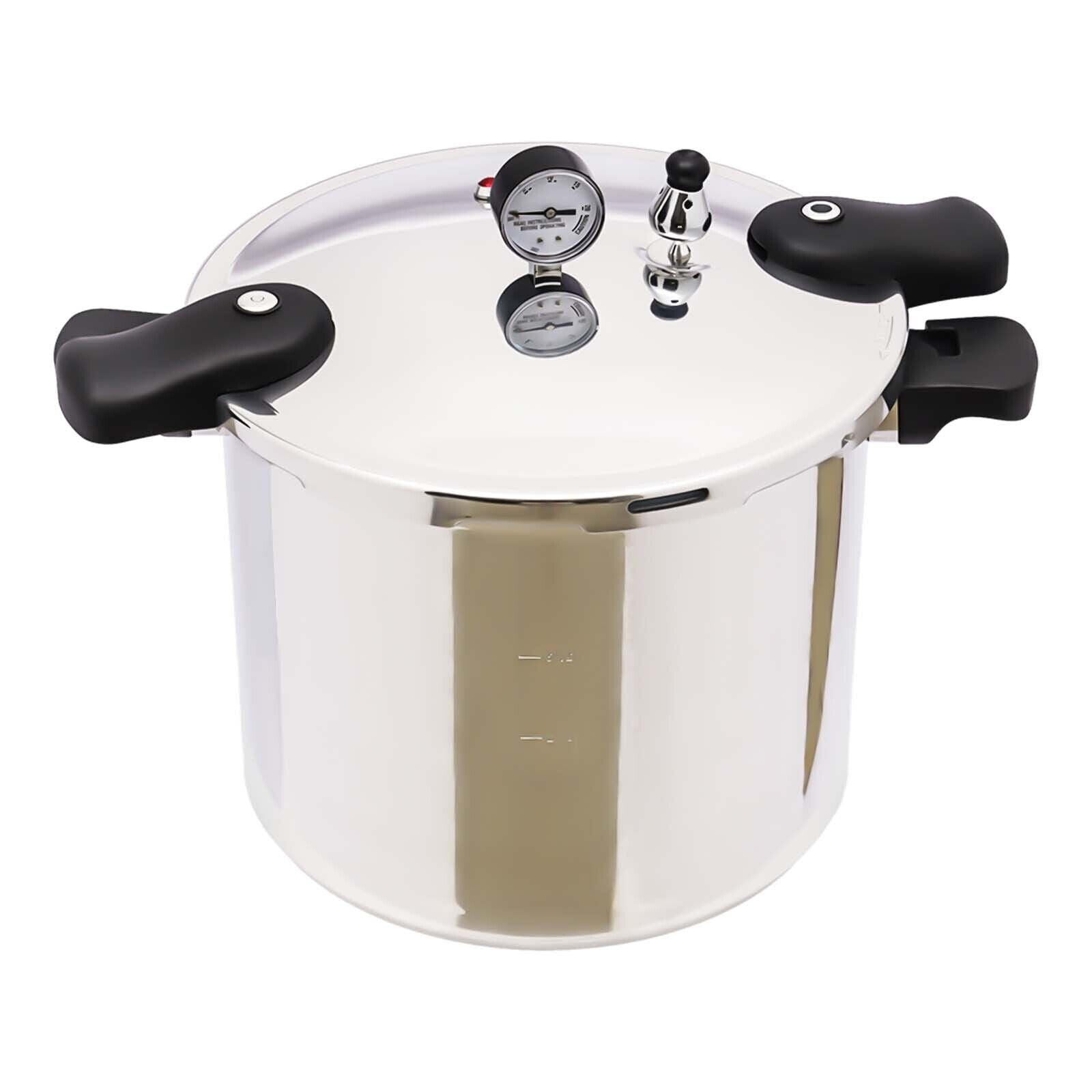 23 Quart Aluminum Pressure Canner w/ Gauge Release Valve Silver Large Capacity Pressure Cooker