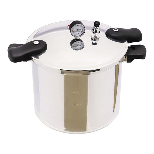 23 Quart Aluminum Pressure Canner w/ Gauge Release Valve Silver Large Capacity Pressure Cooker