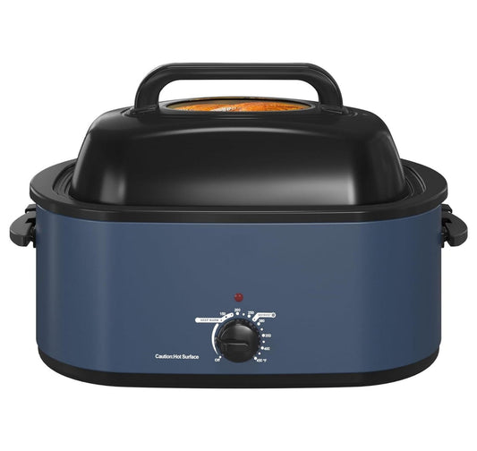 24 Quart Electric Roaster Oven with Visible & Self-Basting Lid, Large Turkey Roaster Oven with Defrost & Warm Function, Adjustable Temperature, Removable Pan & Rack, Stainless Steel, Blue