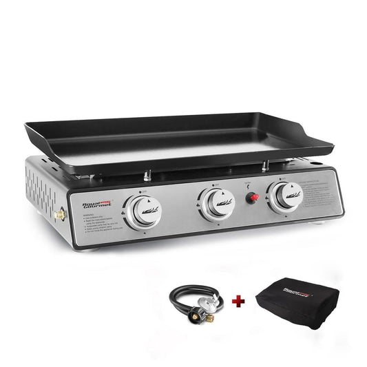 24 in. 3-Burner Portable Table Top Propane Gas Grill Griddle in Black