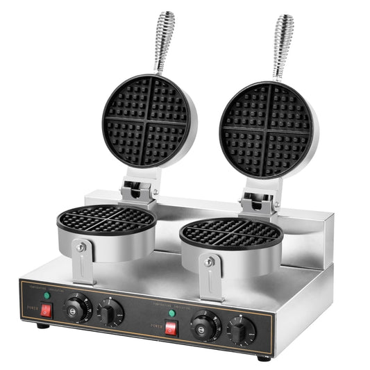 2400W Commercial Double Waffle Maker, Non-Stick Stainless Steel Design for Bakeries, Restaurants, and High-Volume Cafes