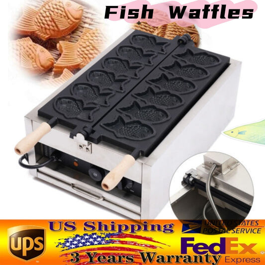 2400w Electric Waffle Maker Machine Commercial Taiyaki Baker Fish-Shaped Mold