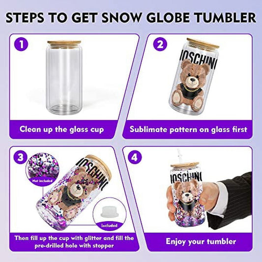 25Pcs Double Wall Glass Tumbler 16 OZ Sublimation Glass Blanks with Bamboo Lid & Straw Pre Drilled Borosilicate Glass Cups Beer Can for Snow Globe Glitter