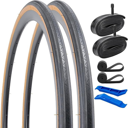 27x1 1/4 (32-630) Road Bike Tires and 27" Heavy Duty Bike Tubes 1Rim Strips Compatible with 27 x 1 1/4 Bike Bicycle Tires and Tubes