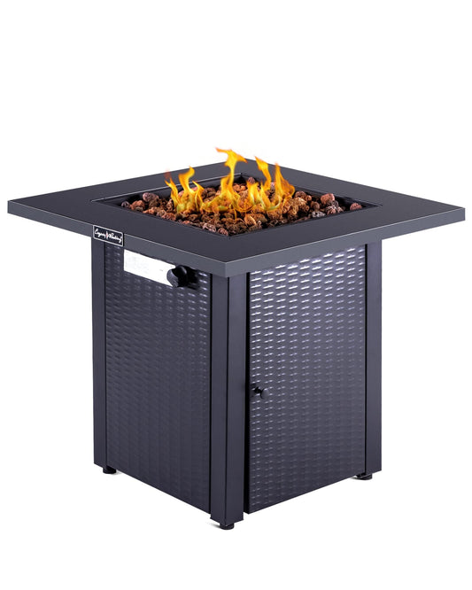 28" Square Wicker Propane Fire Pit Table - 50,000BTU, Lava Rock, ETL Certified - Patio, Deck, Backyard