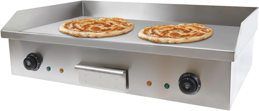 29 Inch Commercial Electric Griddle, 110V 3000W Double Control Electric Griddle Flat Top Grill Countertop Griddle Non-Stick Stainless Steel Teppanyaki Grill Adjustable 50-300℃ For Pancakes Bacon