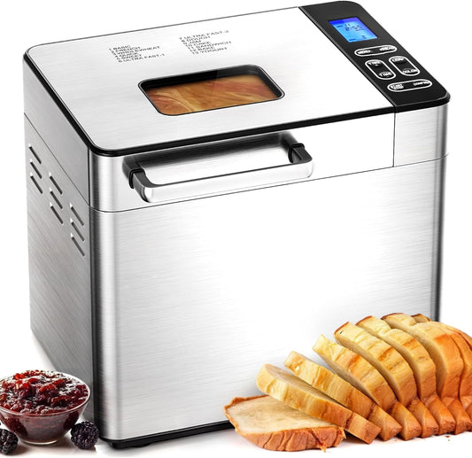2LB Bread Maker Machine with 13 Programs, 3 Loaf Sizes & Fruit/Nut Dispenser – Non-Stick Pan, Yogurt & Dough Functions, 13-Hour Delay Timer, Ultra-Fast Baking for Beginners (3 Color Options)
