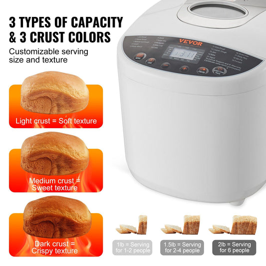 2LB Bread Maker Machine with Nonstick Ceramic Pan, 19-in-1 Programs, Gluten Free & Whole Wheat Bread Setting, 3 Loaf Sizes & 3 Crust Colors, Digital & Programmable