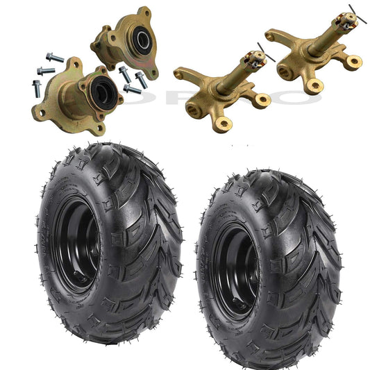 2PCS 145/70-6 Front Tubeless Wheel Tires and Disc Brake 3 Stud Wheel Rim Hub with Steering Knuckle for ATV Go Kart UTV Quad Bike 4 Wheelers Buggy Taotao