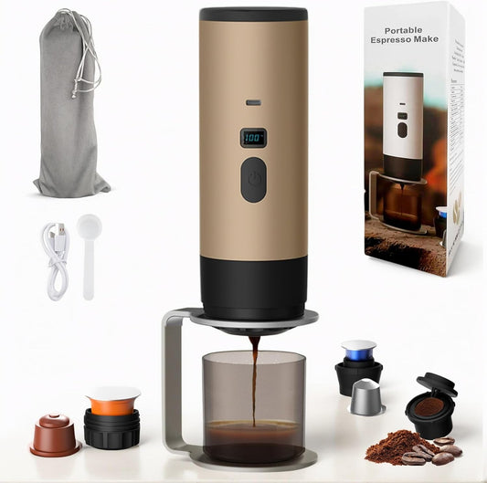 3 in 1 Portable Coffee Maker for Travel,Mini Espresso Machine On the Go,Self-Heating Compatible with Ground Coffee K Cup for Car,Hiking,Camping,Office