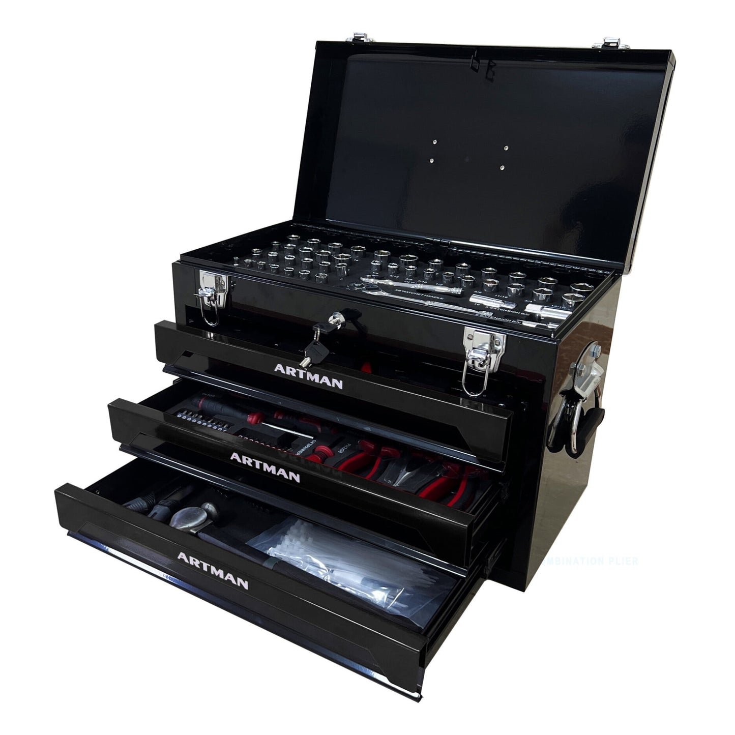 799PCS Aluminum Trolley Case Tool Set, Complete Tool Box Set with Rolling Wheels, Household Hand Tools Kit for Men, Silver
