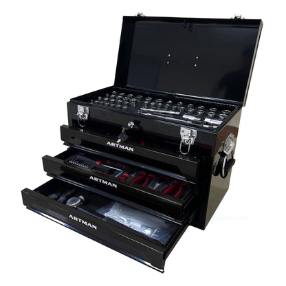 799PCS Aluminum Trolley Case Tool Set, Complete Tool Box Set with Rolling Wheels, Household Hand Tools Kit for Men, Silver